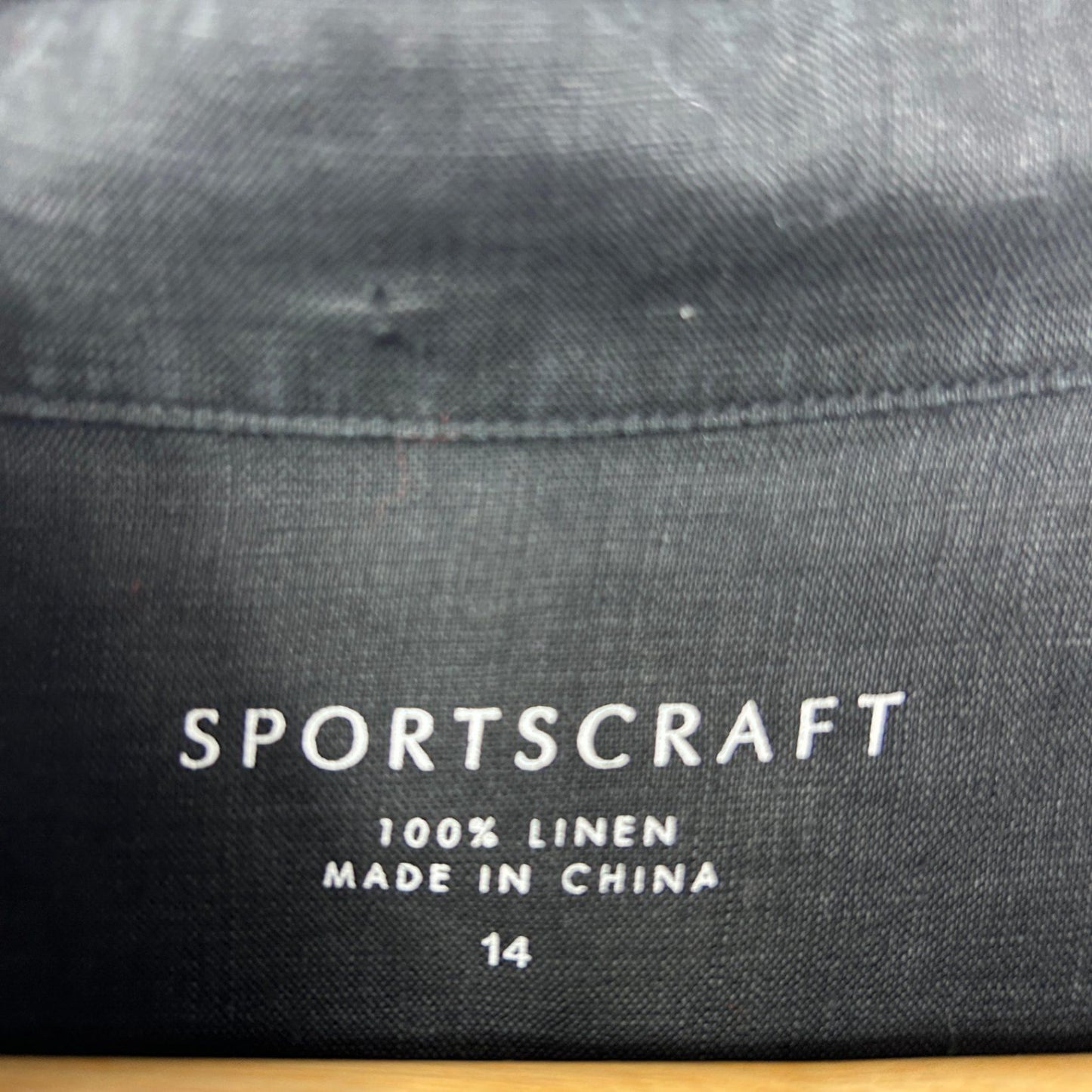 Sportscraft Black Linen Short Sleeve Collared Top Blouse Size 14
