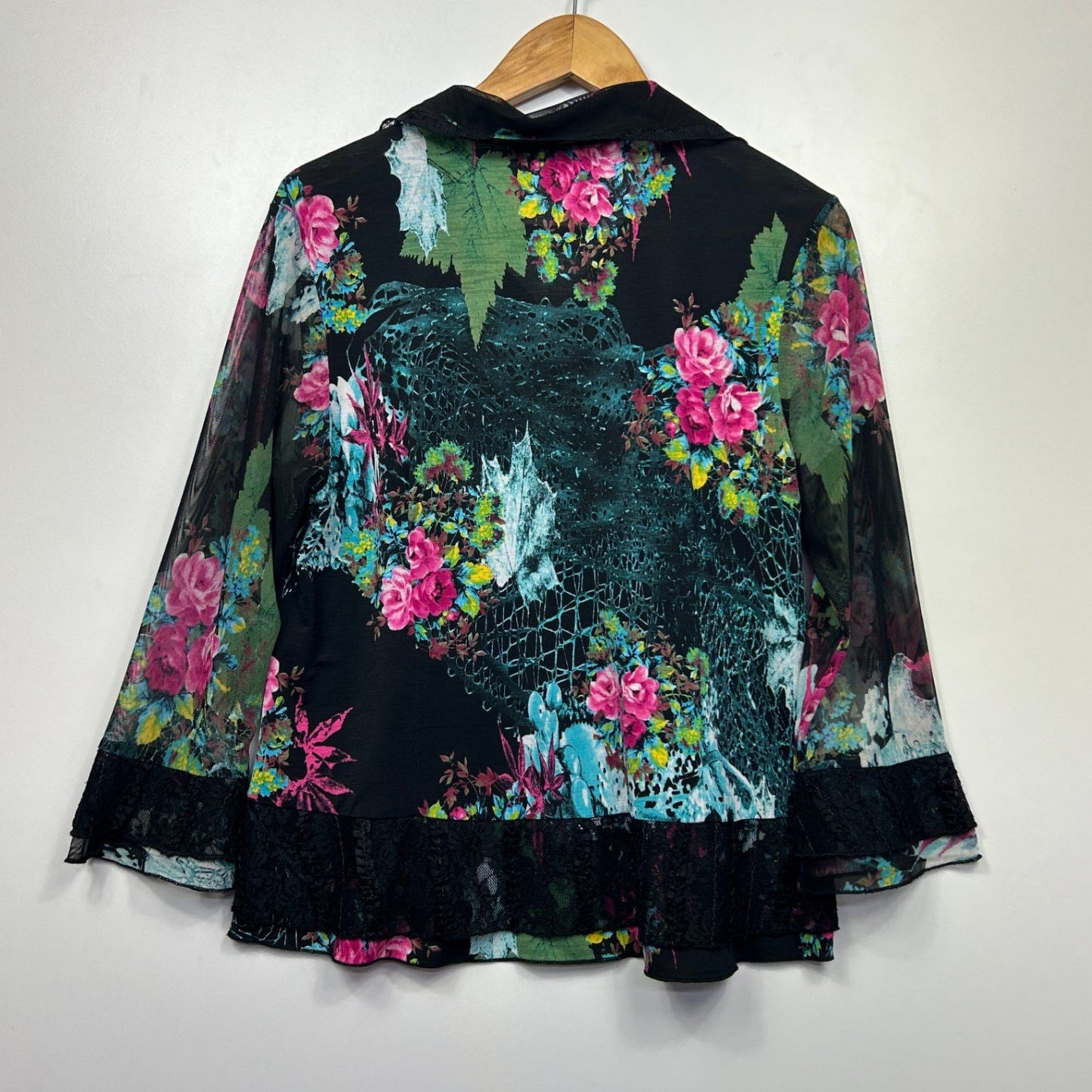 Fella Hamilton Button Up Top Size 14 Large Floral Multicoloured Long Sleeve
