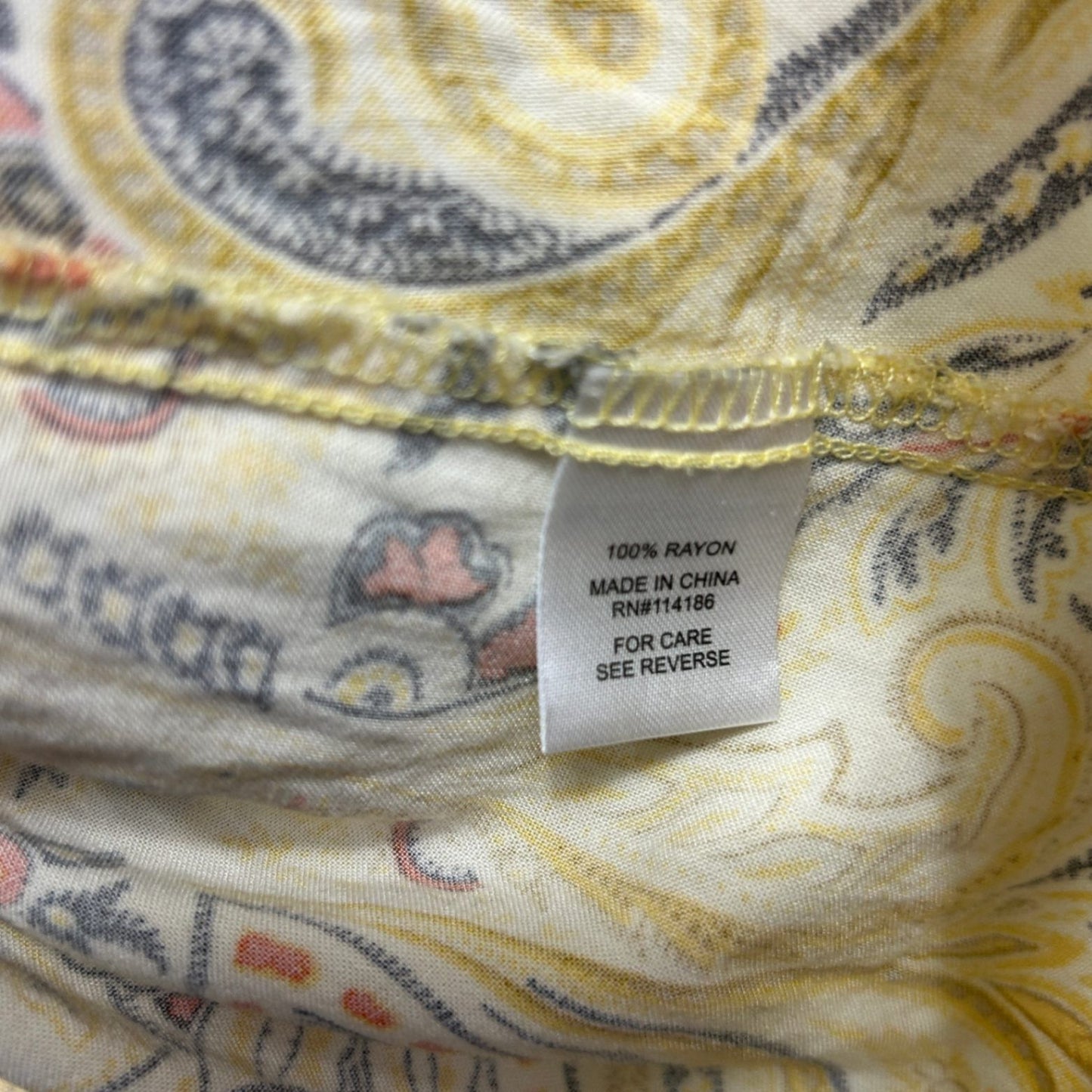 Retrology Blouse Top Size 24 26 Yellow Floral Boho Paisley Print Front Tie Rayon