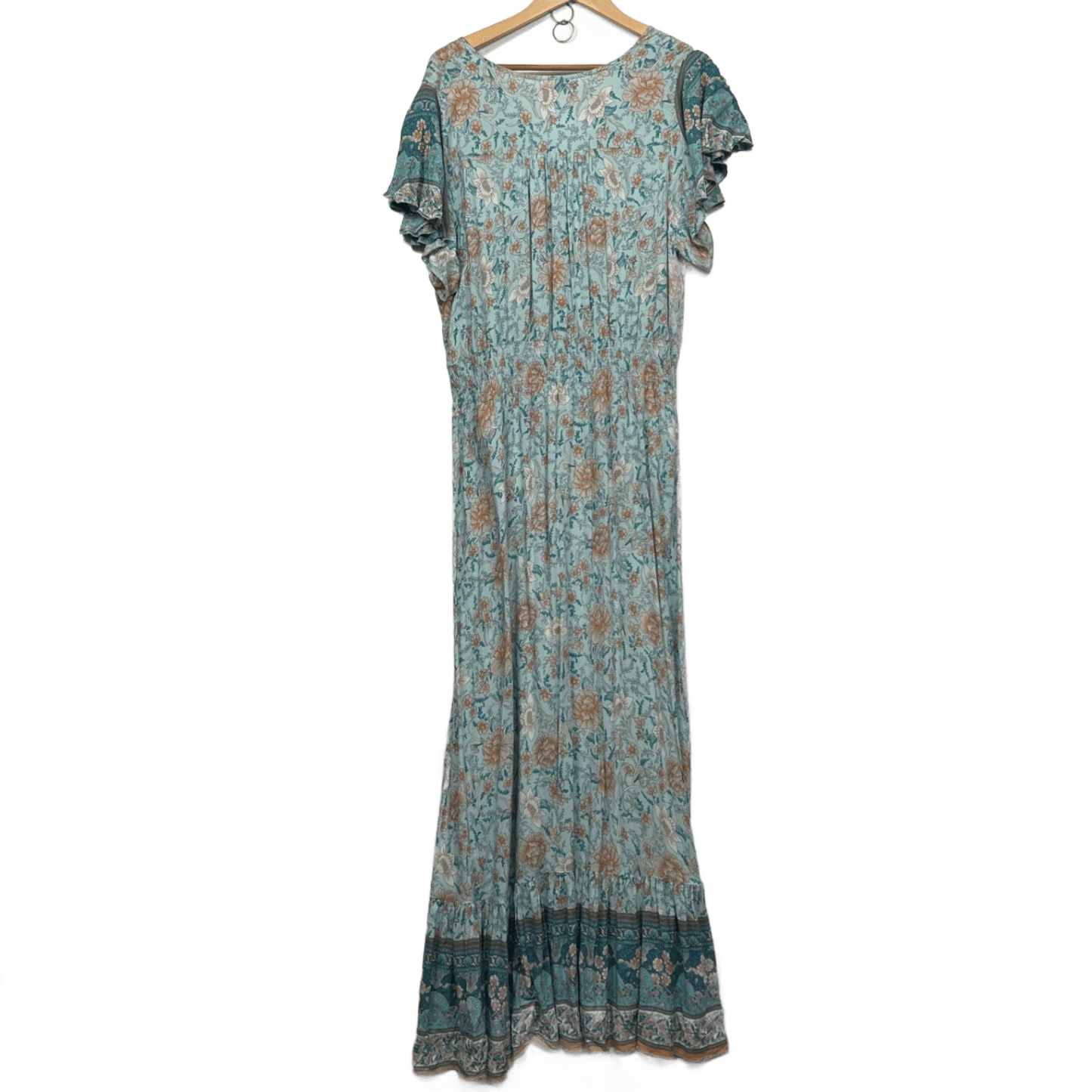 M&L Fashion Maxi Boho Dress Size 20 Floral Multicoloured Hi Low Hem Short Sleeve
