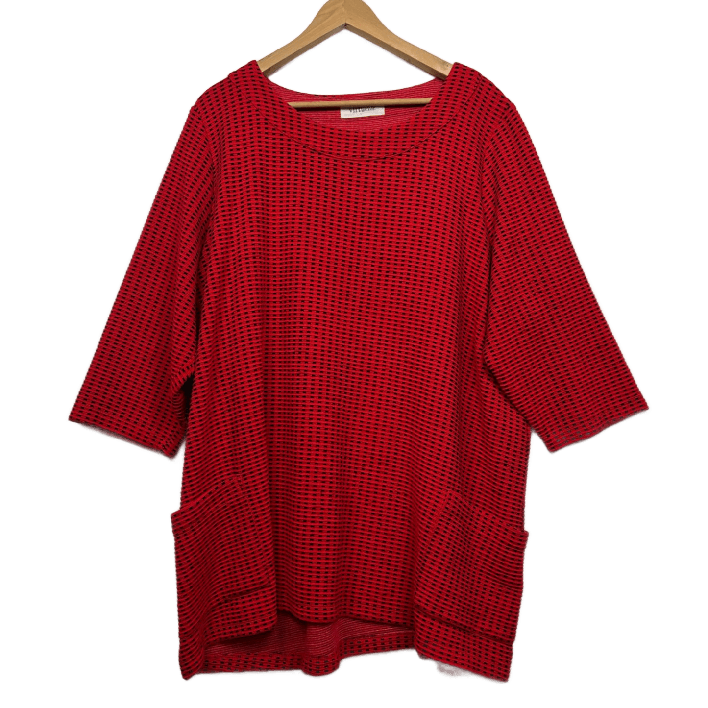 Virtuelle Long Sleeve Tunic Top Red Black Pockets Size 20 Plus Large