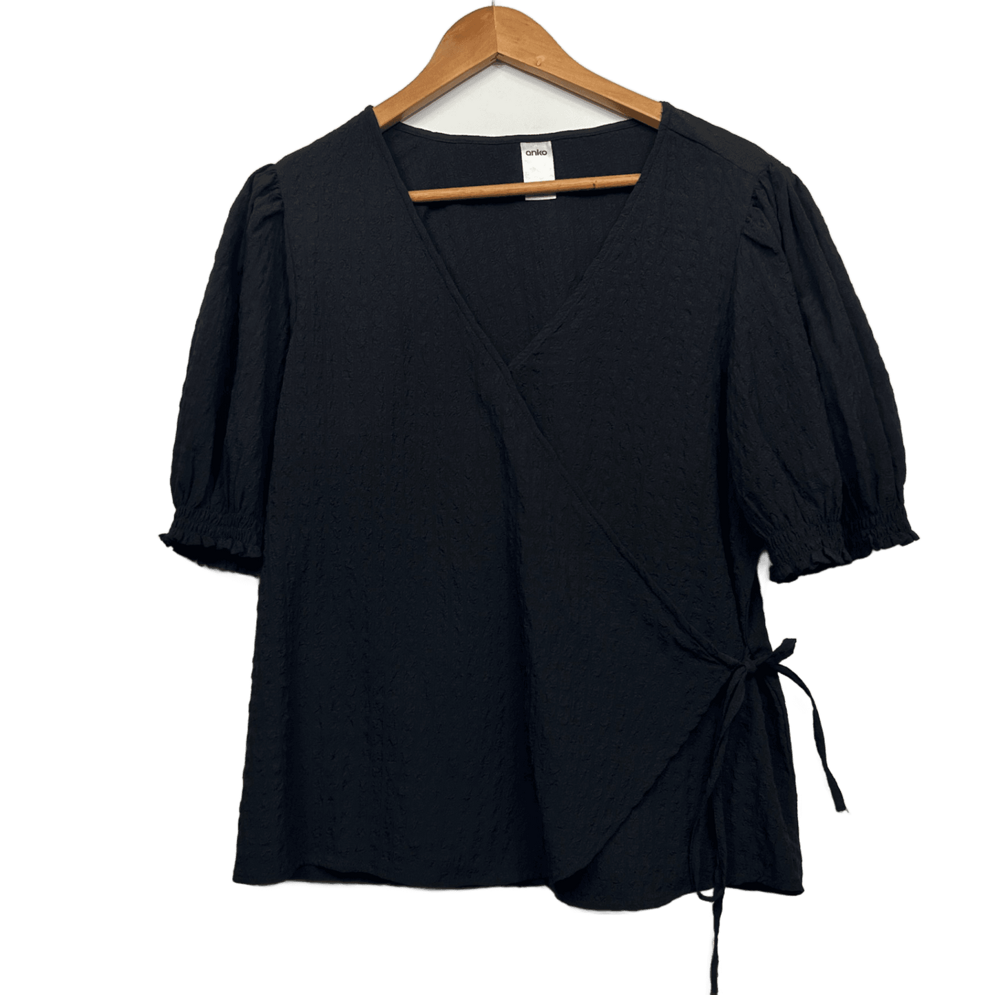Anko Wrap Top Blouse Size 16 Black Short Sleeve