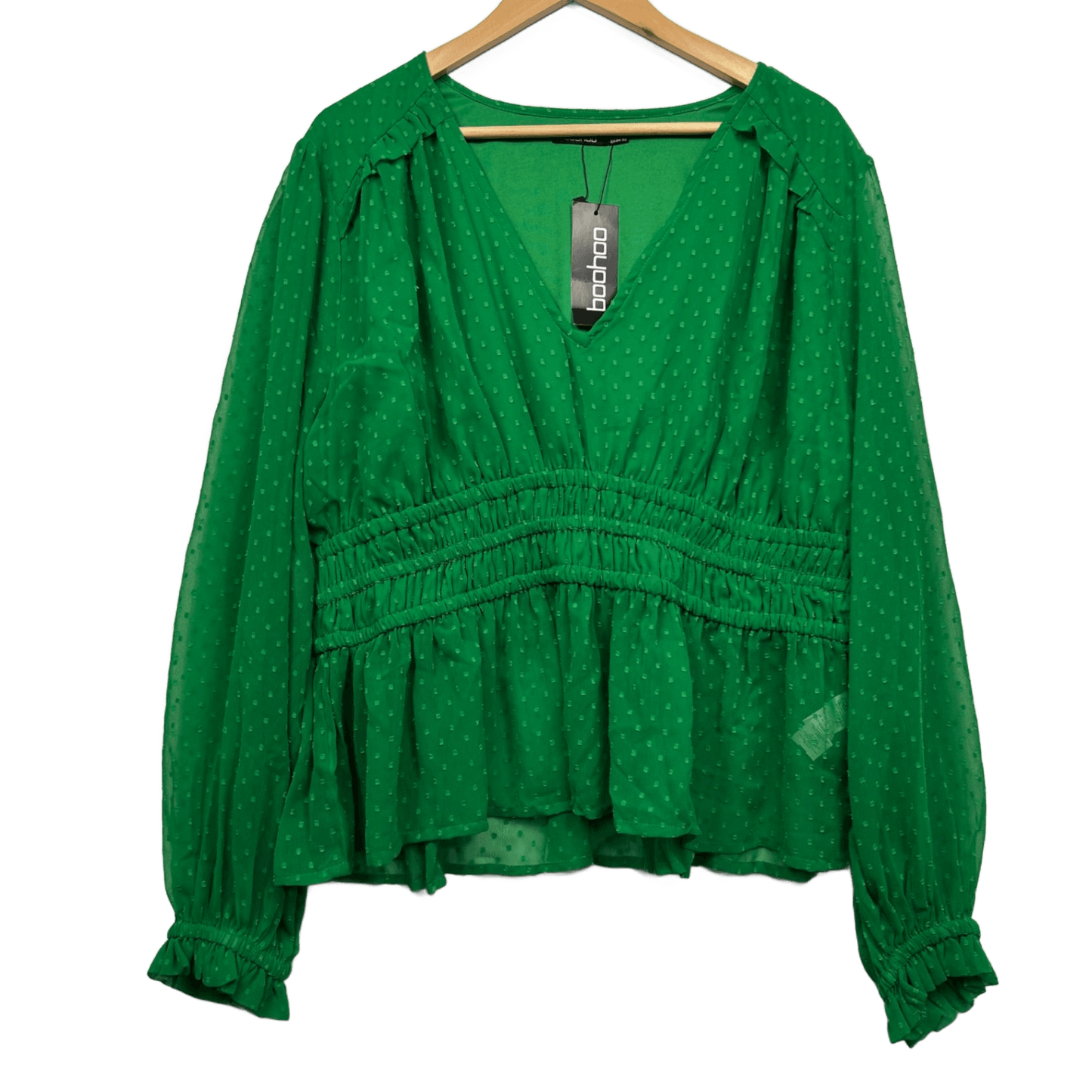 New Boohoo Long Sleeve V-Neck Oversized Sleeve Top Blouse Size 26