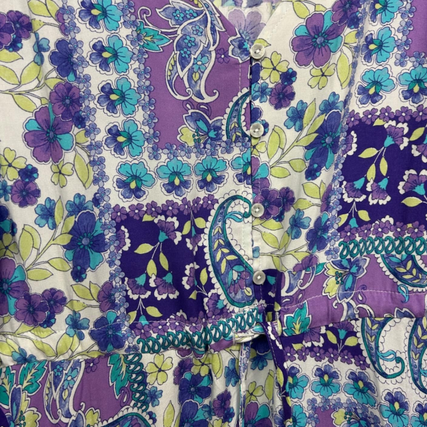 Rockmans Boho Dress Size 16 Long Sleeve Midi Length Floral Patchwork Print