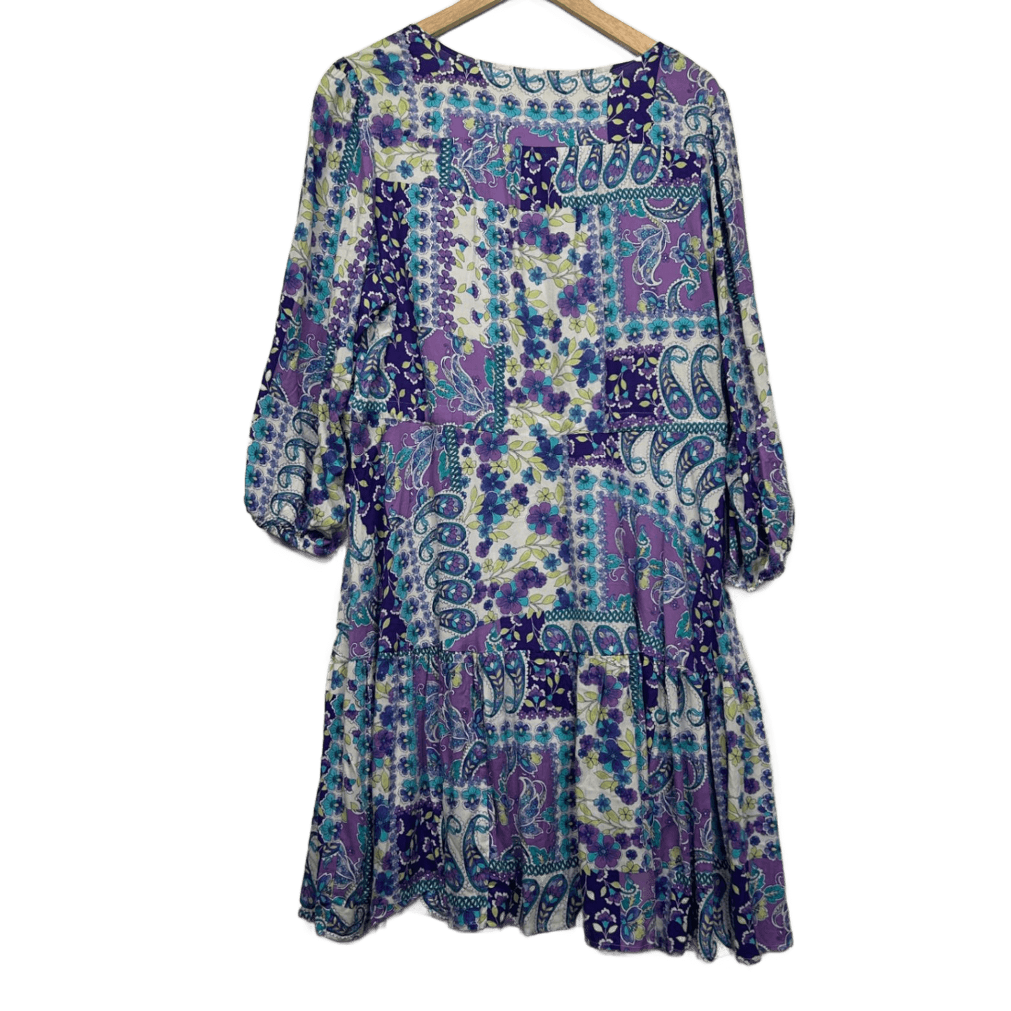 Rockmans Boho Dress Size 16 Long Sleeve Midi Length Floral Patchwork Print