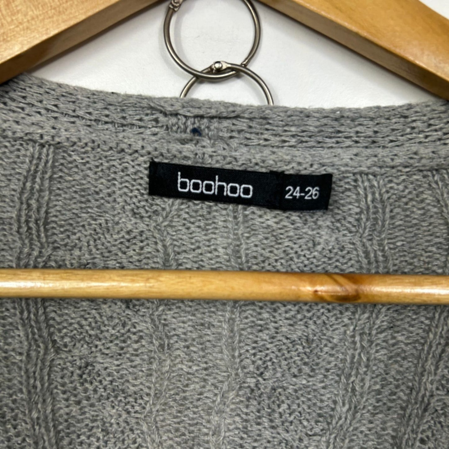 Boohoo Cardigan Size 24-26 Grey Longline Long Sleeve Pockets Knit