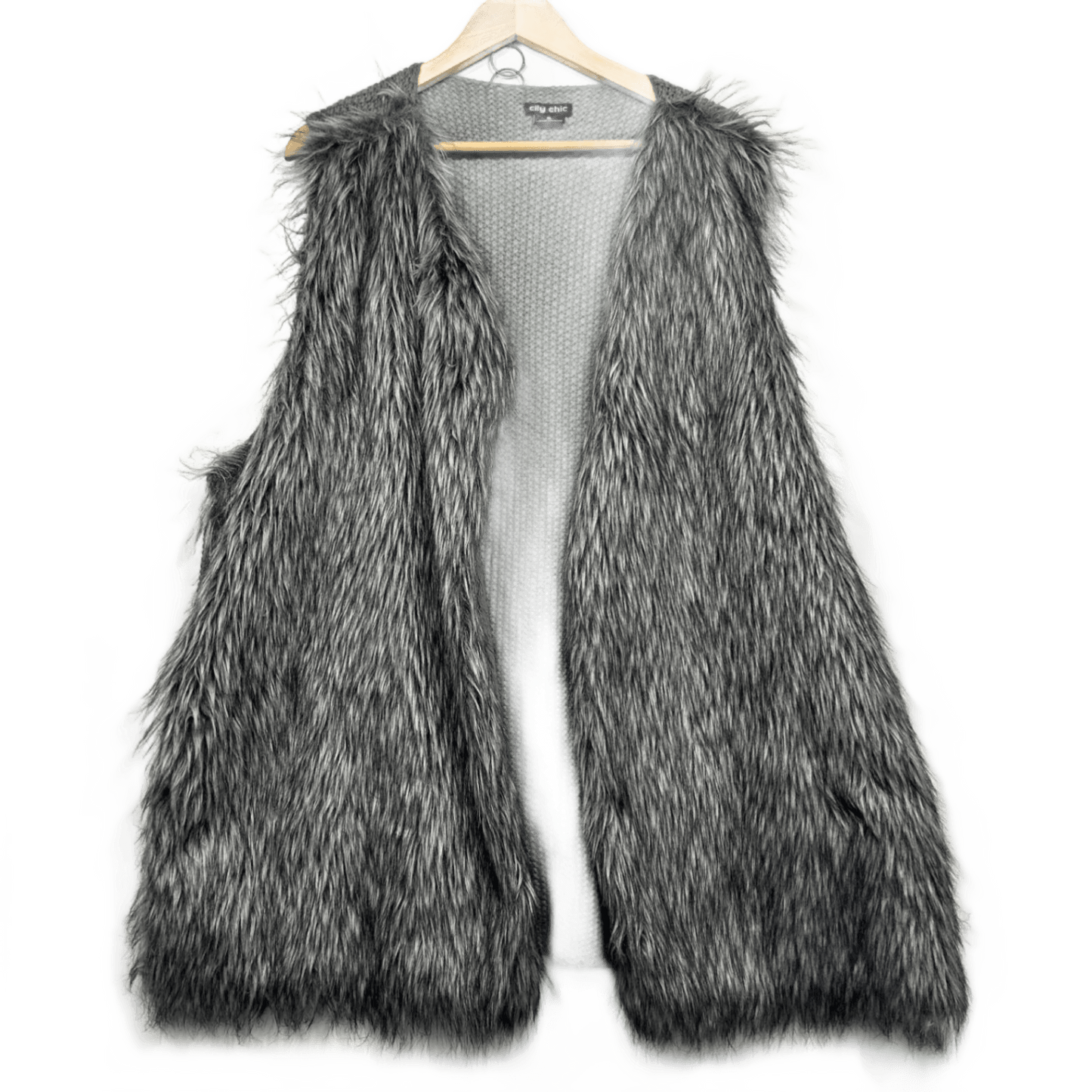 City Chic Faux Fur Grey Longline Vest Sleeveless Size 22 Plus XL