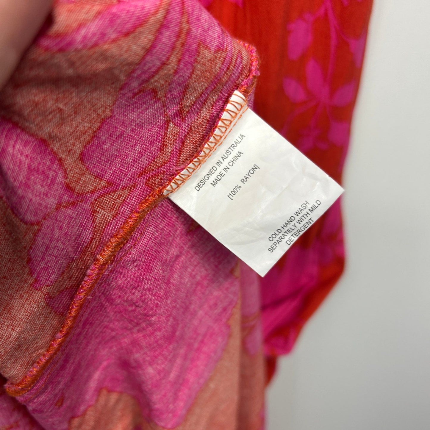 Label of Love Maxi Dress Size 14 Large Pink Red Long Sleeve Floral Long Length Rayon