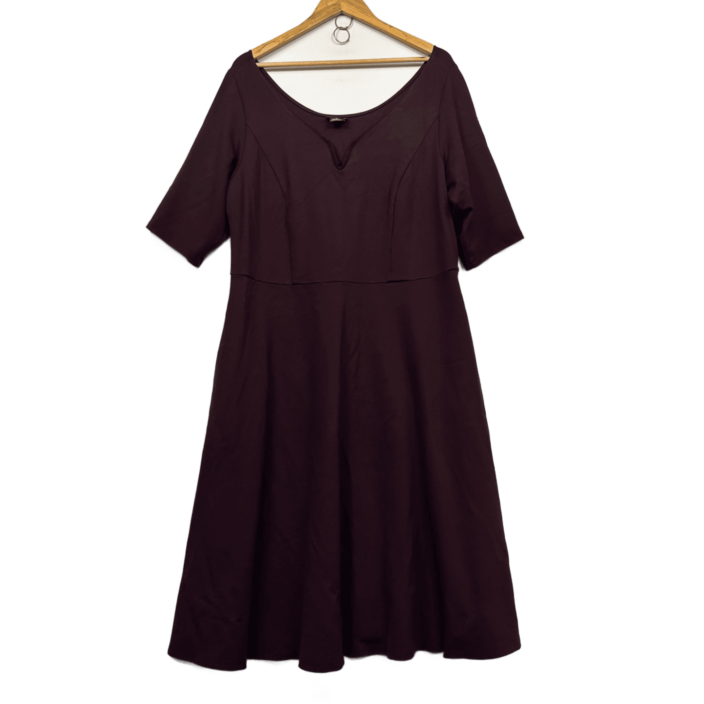 City Chic Midi Dress Size 22 Plus XL Burgundy Short Sleeve Pockets Thick