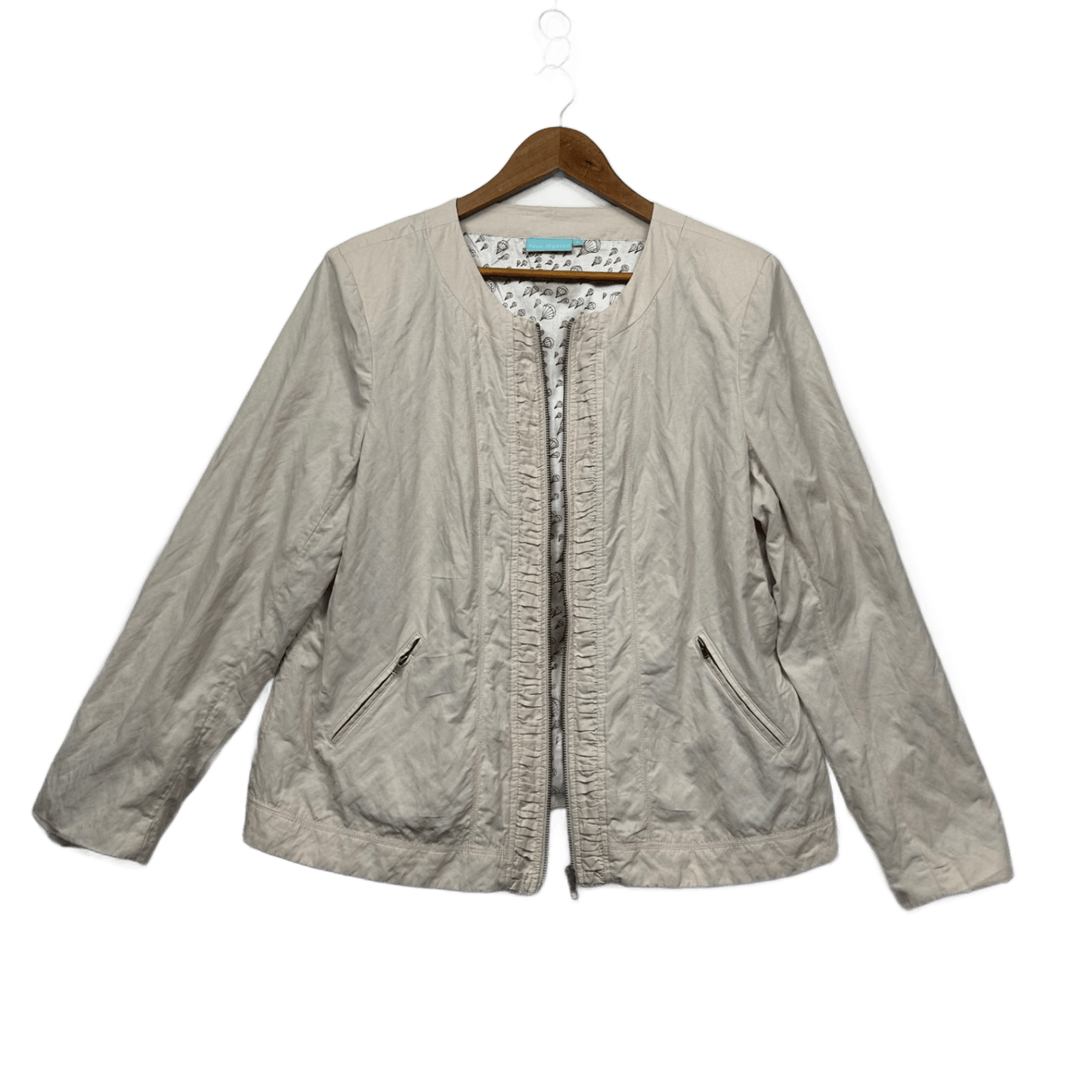 Blue Illusion Jacket Size 16 18 3XL Beige Lightweight Jacket Zip Front Pockets