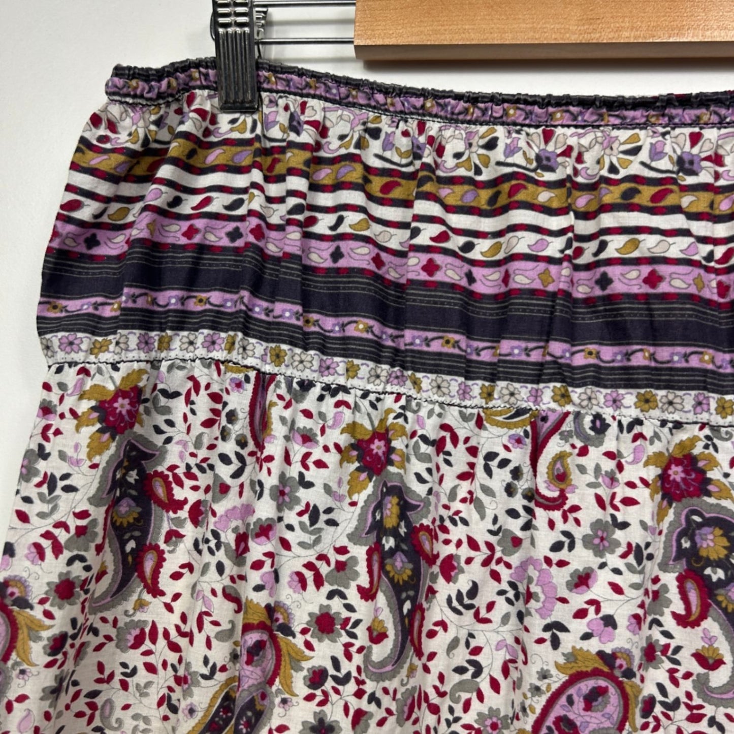 Expression Multicoloured Cotton Maxi Elasticated Waist Boho Skirt Size 24 Plus Y2K