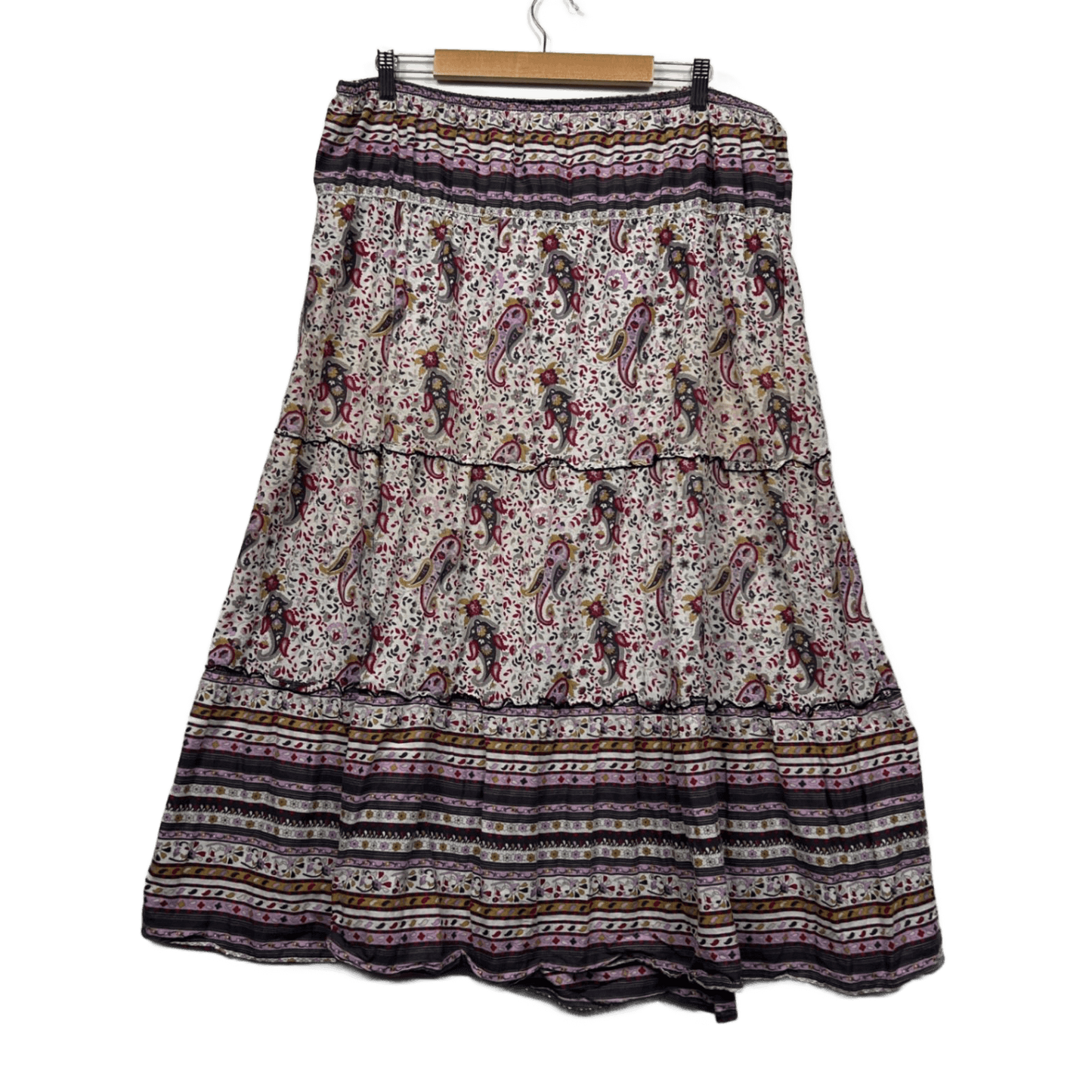 Expression Multicoloured Cotton Maxi Elasticated Waist Boho Skirt Size 24 Plus Y2K