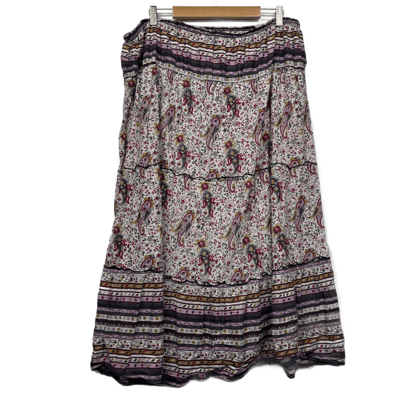 Expression Multicoloured Cotton Maxi Elasticated Waist Boho Skirt Size 24 Plus Y2K