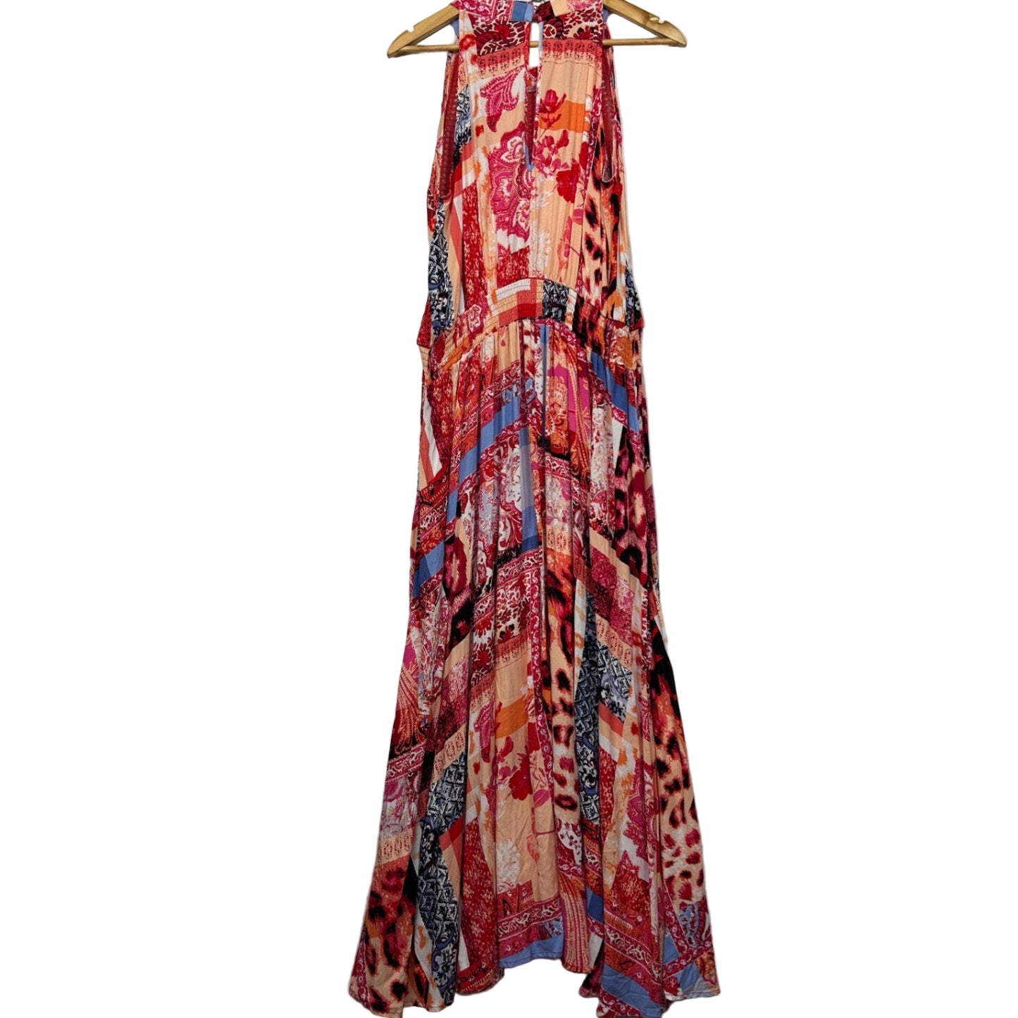 New Sara Maxi Dress Size 14 Sleeveless Halter Neck Crochet Trim Multicoloured Paisley Print