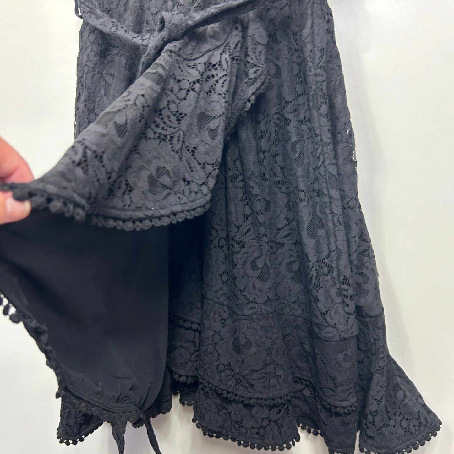 City Chic Faux Wrap Size 18 Plus Black Lace Overlay Cocktail Belted V Neck