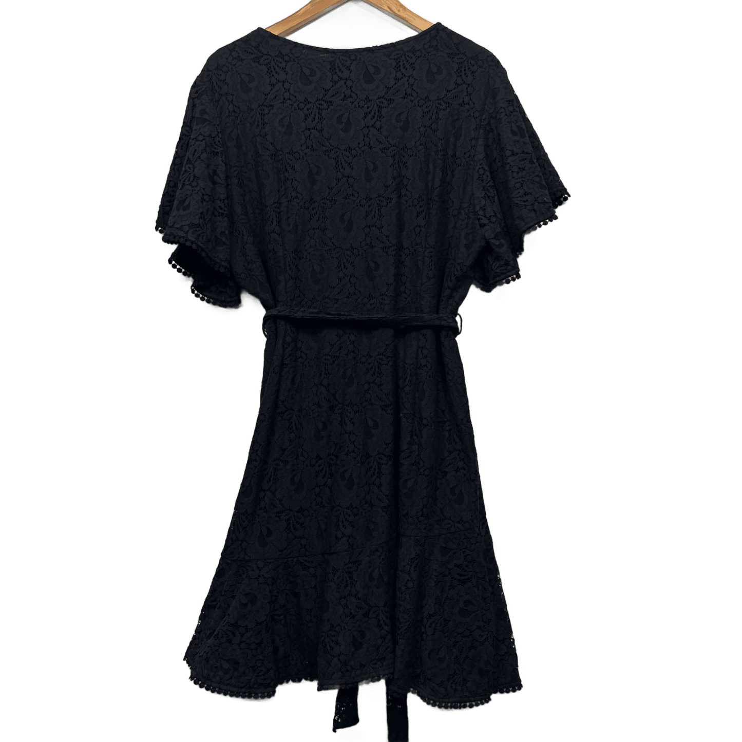 City Chic Faux Wrap Size 18 Plus Black Lace Overlay Cocktail Belted V Neck