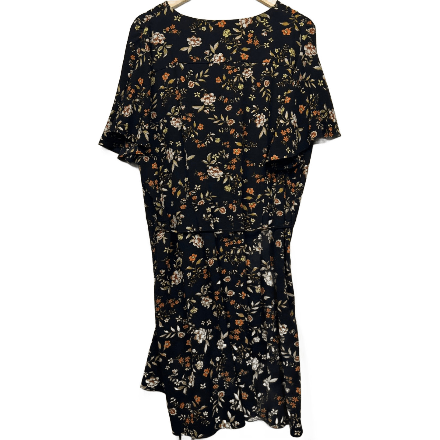City Chic Faux Wrap Dress Size 20 Large Plus Black Floral Short Sleeve Midi