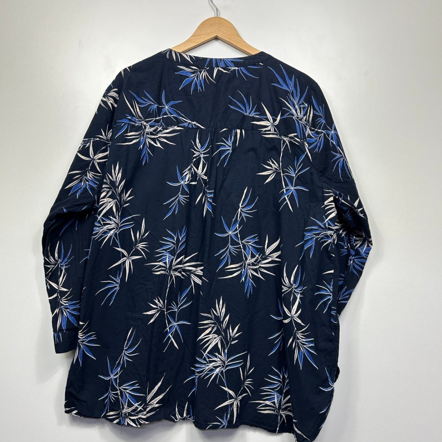 Autograph Top Blouse Size 24 26 Blue Long Sleeve Floral Button Up Roll Tab Sleeve Pleated