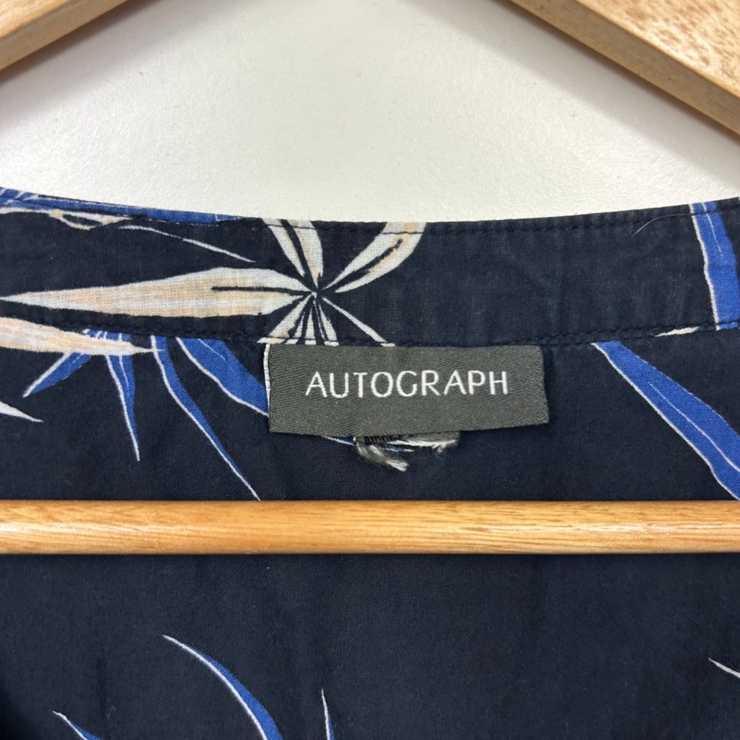 Autograph Top Blouse Size 24 26 Blue Long Sleeve Floral Button Up Roll Tab Sleeve Pleated