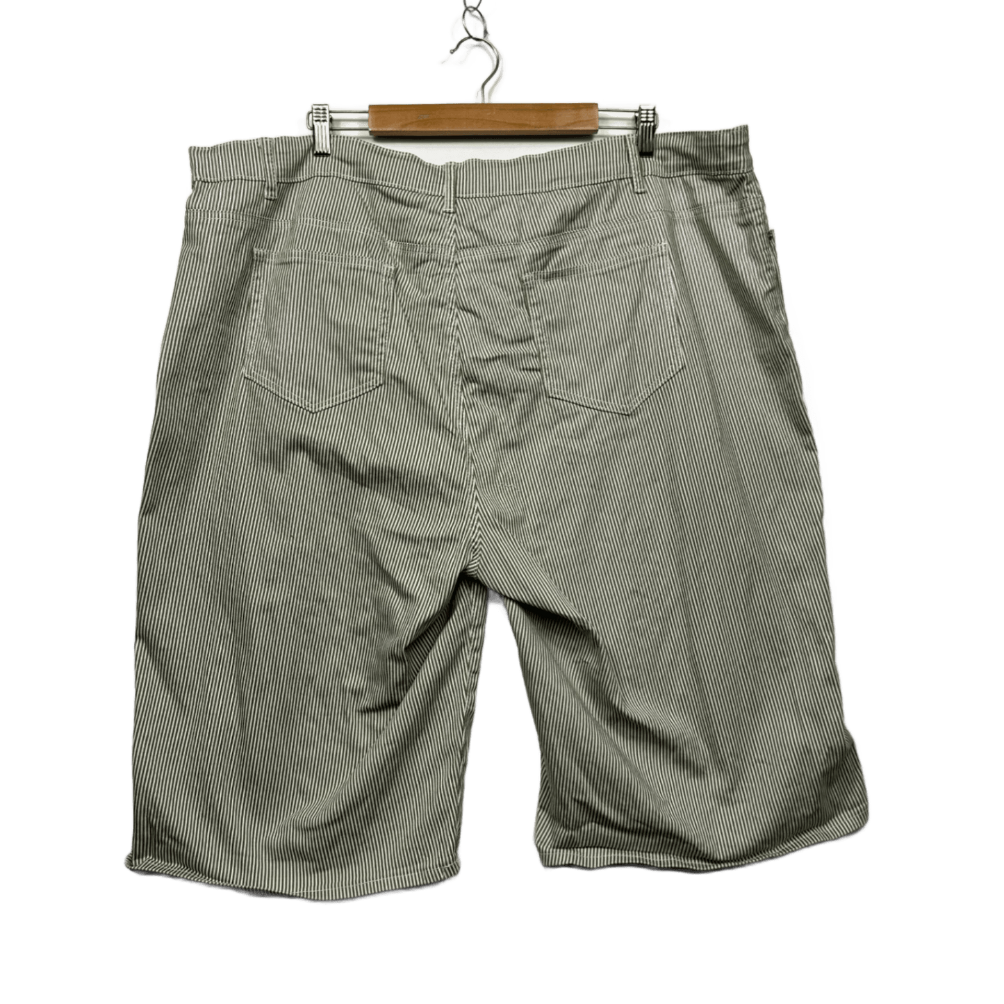 Beme Bermuda Shorts Size 26 Green White Pockets Cotton Striped Elastic Waist