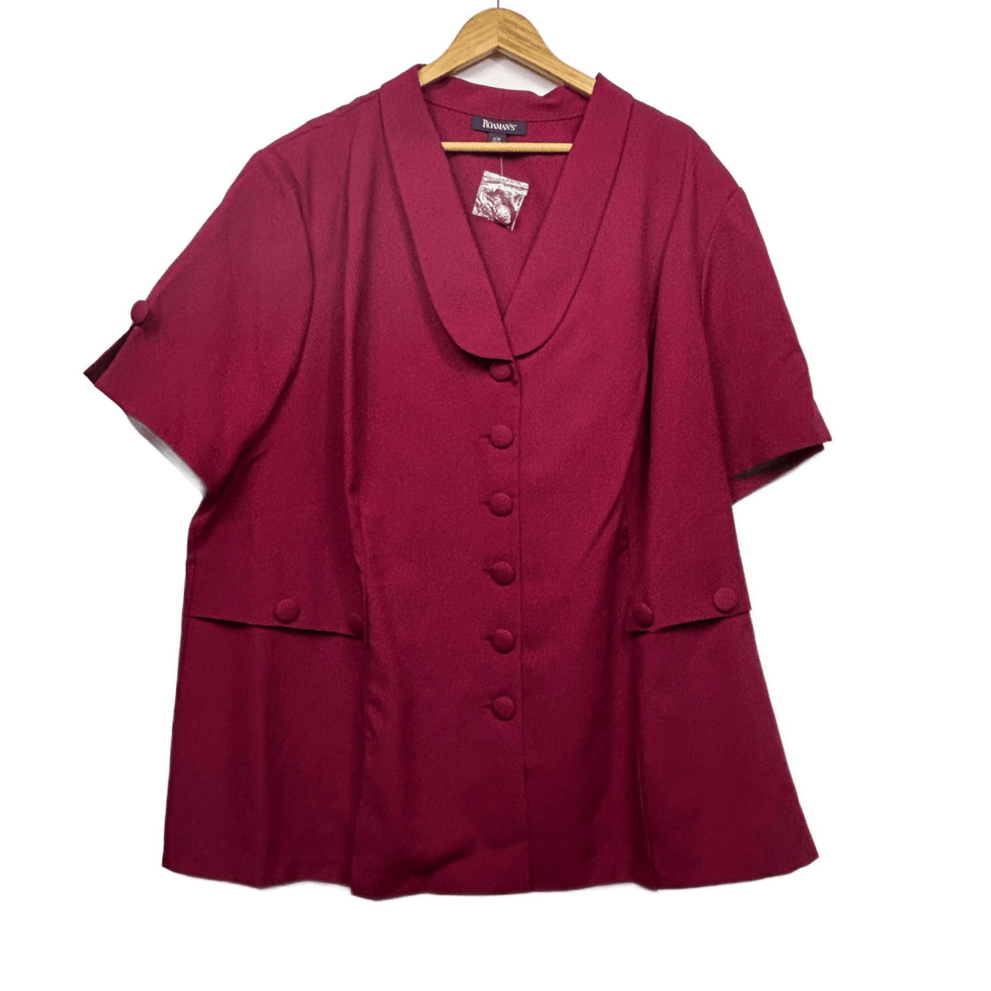 Roaman's Pink Fitted Top Size 32 W Short Sleeve Button Up Shacket