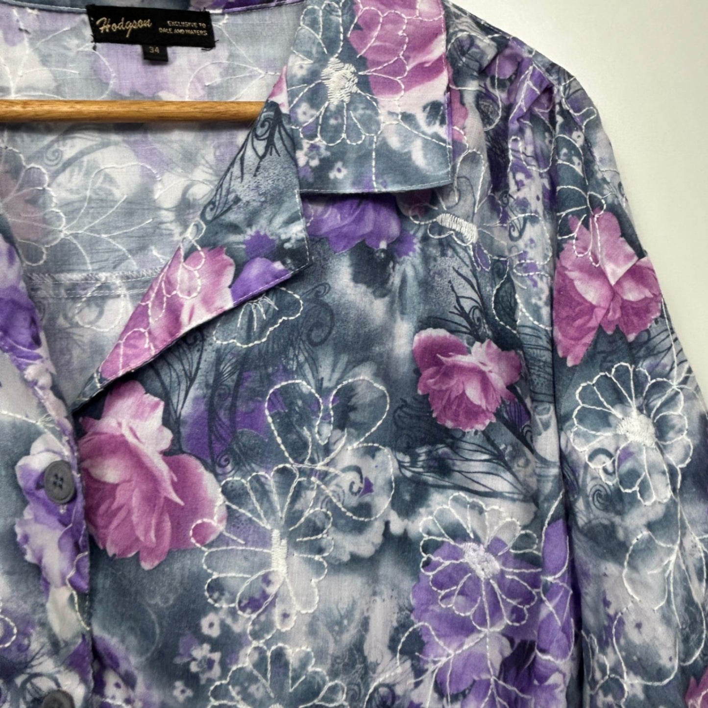 Hodgson Button Up Top Size 34 Multicoloured Floral Long Sleeve Embroidered Cotton Blend