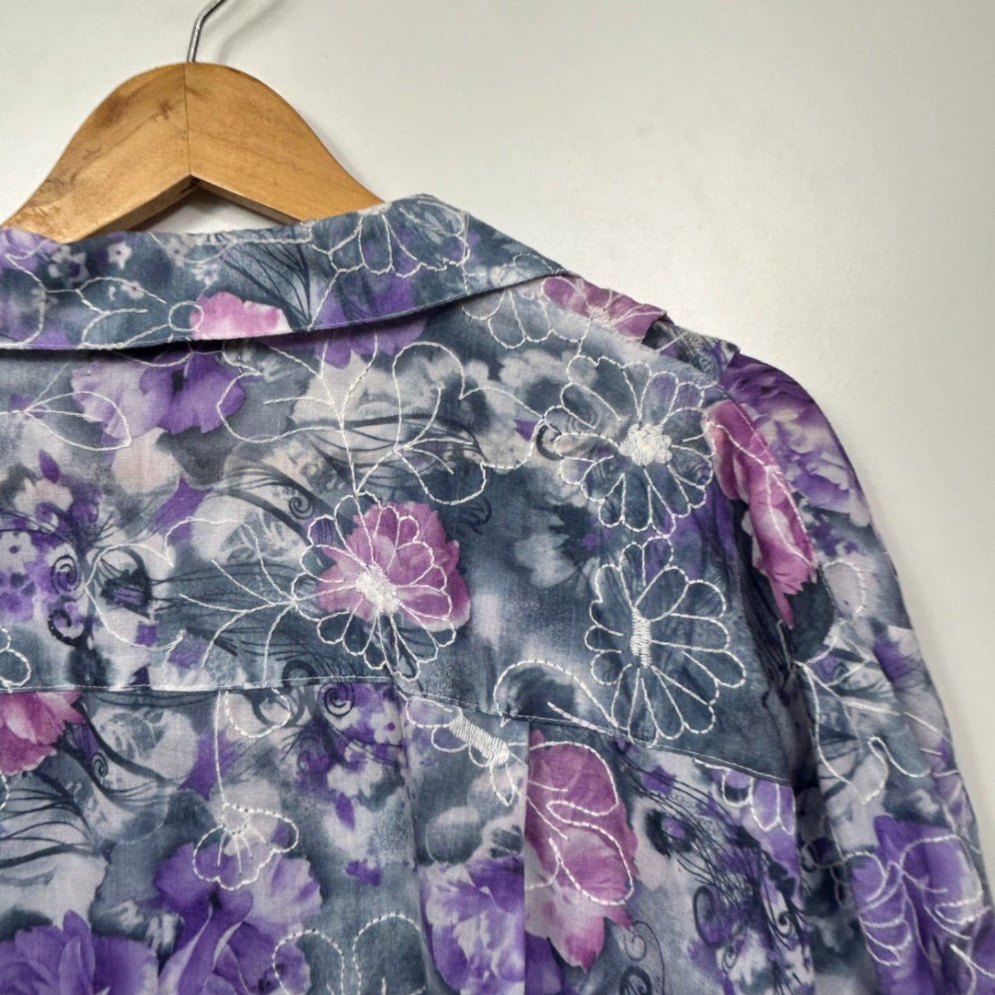 Hodgson Button Up Top Size 34 Multicoloured Floral Long Sleeve Embroidered Cotton Blend