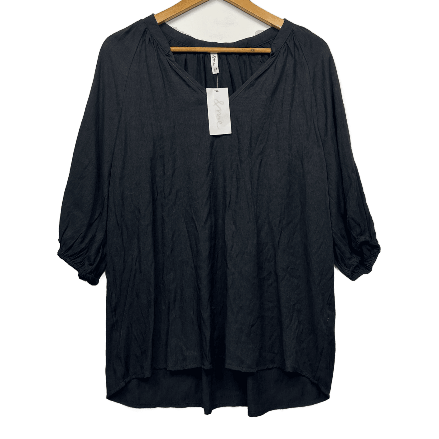 New &me Top Blouse Size 18 Black 3/4 Sleeve Viscose Blend