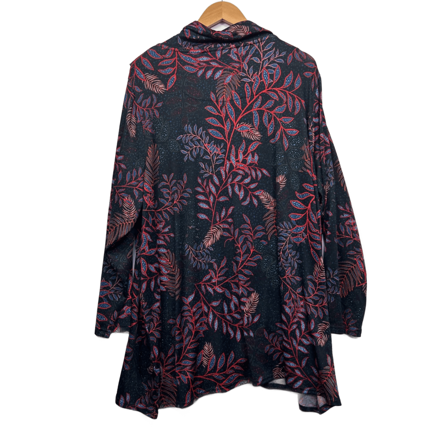 Virtuelle Tunic Top Size 22 24 Long Sleeve Black Floral Cowl Neck