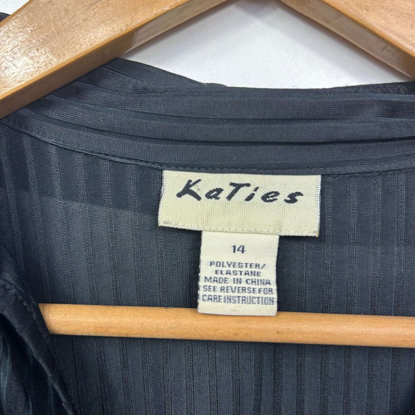 Vintage Katies Long Sleeve Top Size 14 Black Y2K Ribbed Collared