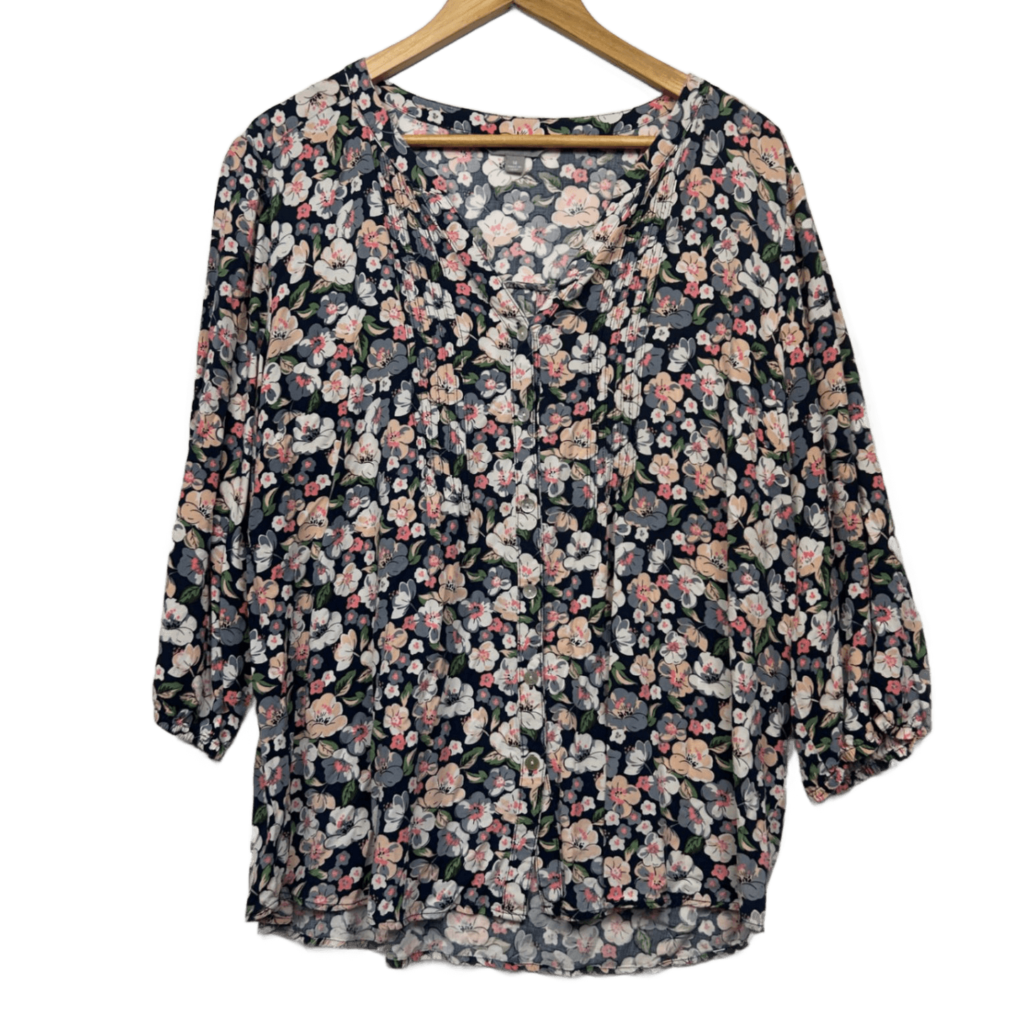 Suzanne Grae Button Up Top Size 14 Multicoloured Floral Long Sleeve Viscose