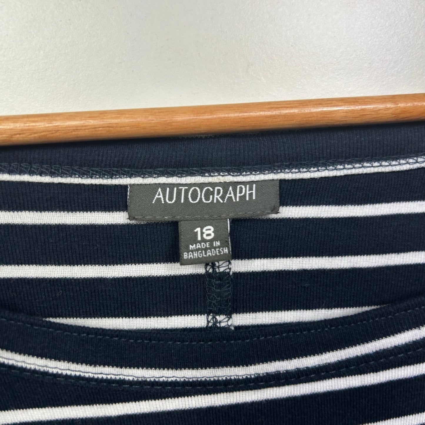 Autograph Top Size 18 Casual Navy White Striped Long Sleeve 100% Cotton