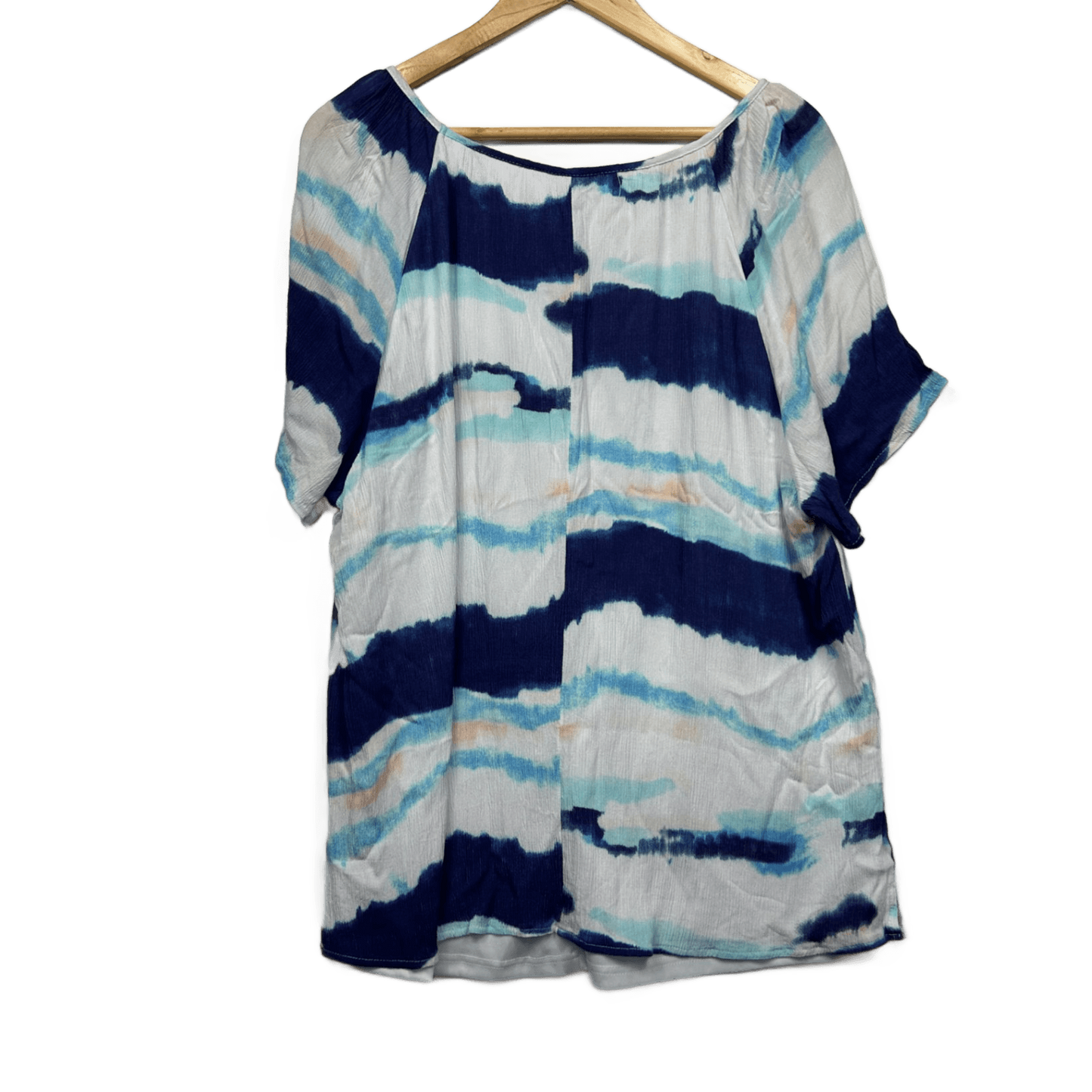 Beme Blouse Top Size 18 Short Sleeve Blue White Lined