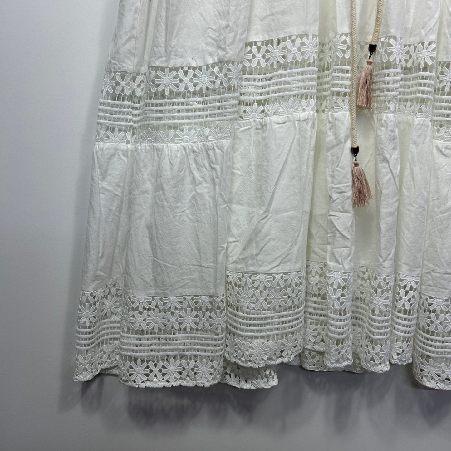 Bohemian Traders Boho Maxi Dress Size 18 2XL White Long Sleeve Long Length Crochet Trim