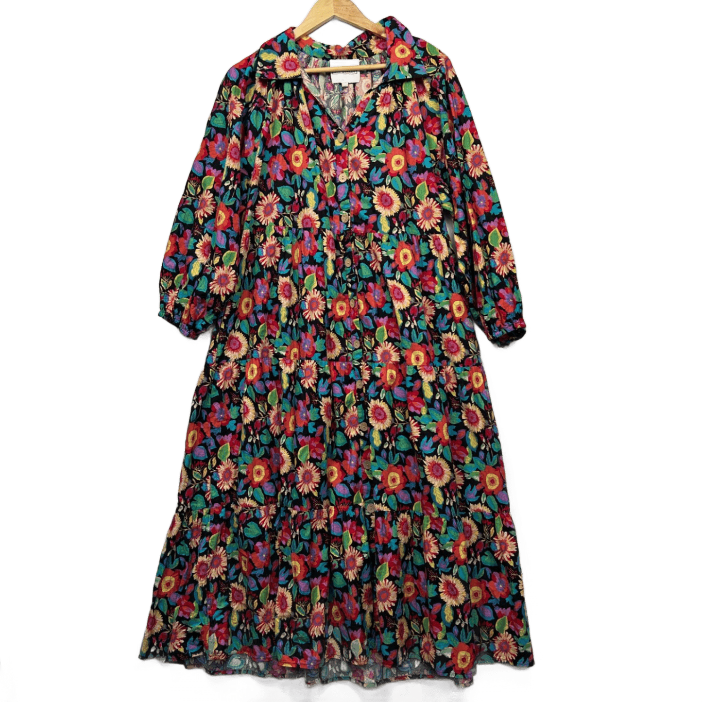 She Street Maxi Dress Size 14 16 Multicoloured Floral Pockets Long Sleeve Flowy