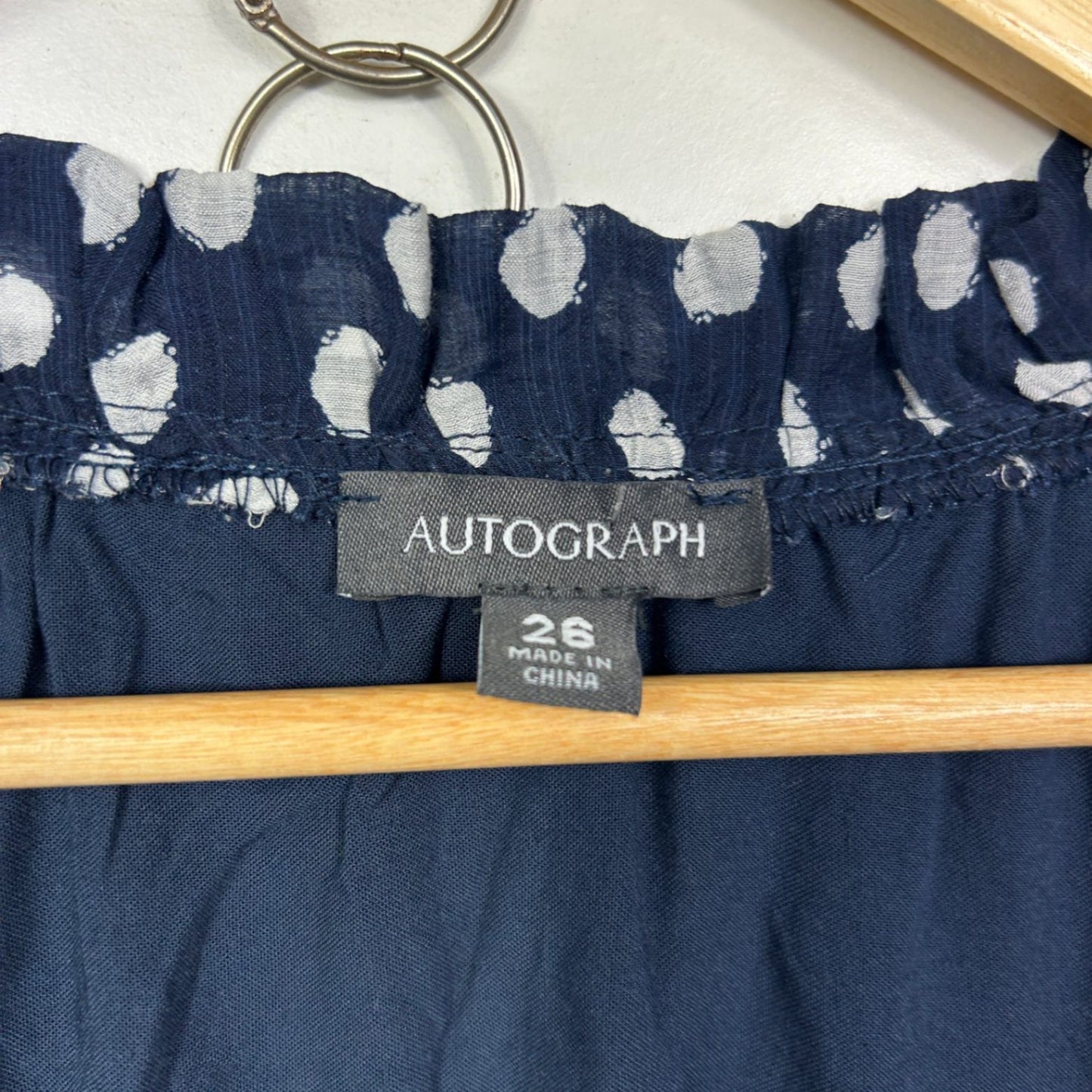 Autograph Maxi Dress Size 26 Navy Polka Dots Short Sleeve Pockets Lined Viscose Button Up