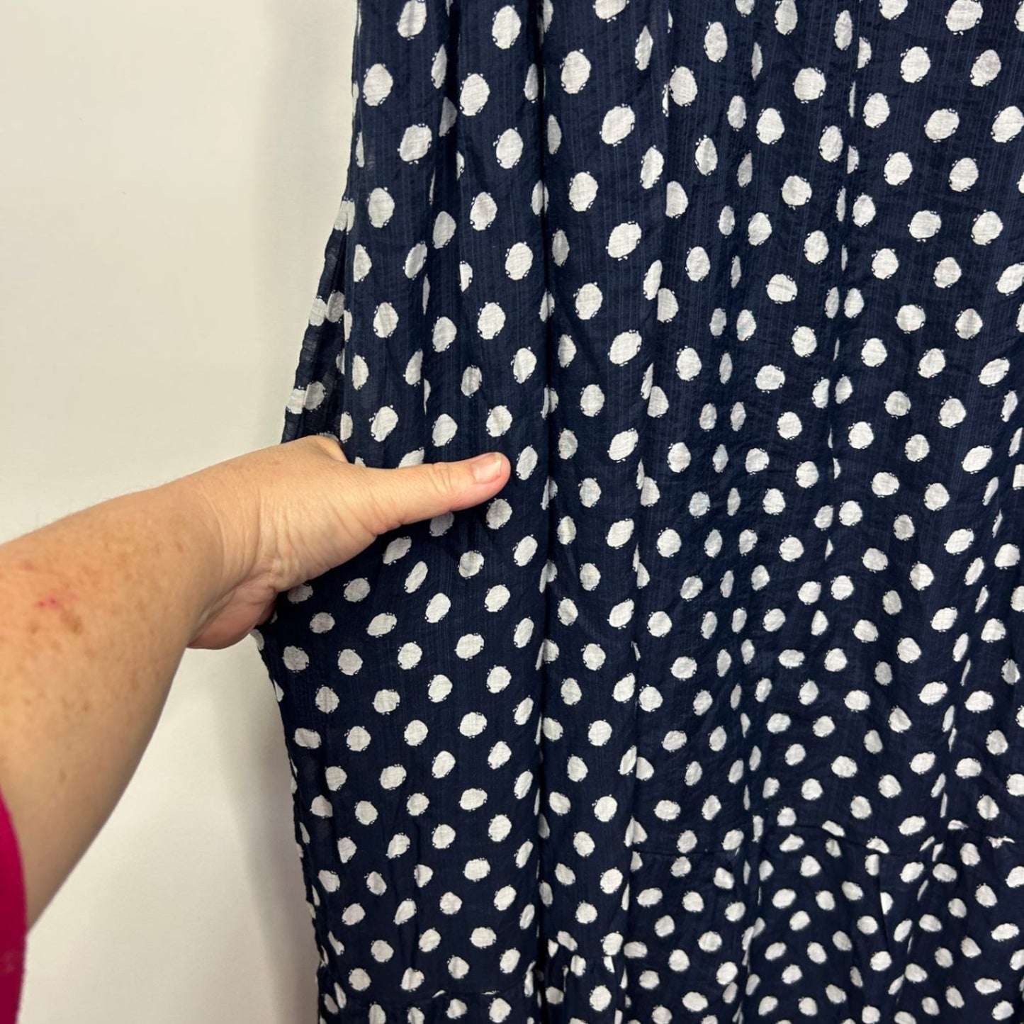 Autograph Maxi Dress Size 26 Navy Polka Dots Short Sleeve Pockets Lined Viscose Button Up
