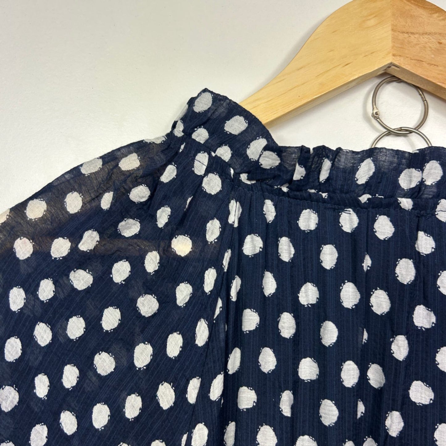 Autograph Maxi Dress Size 26 Navy Polka Dots Short Sleeve Pockets Lined Viscose Button Up