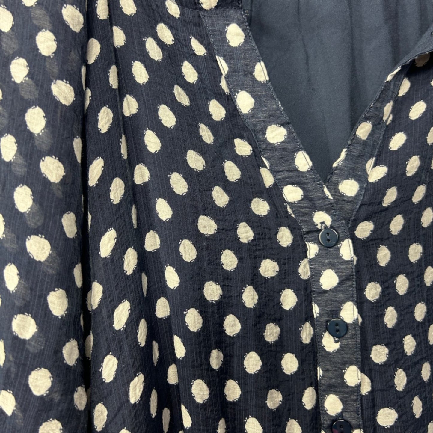 Autograph Maxi Dress Size 26 Navy Polka Dots Short Sleeve Pockets Lined Viscose Button Up
