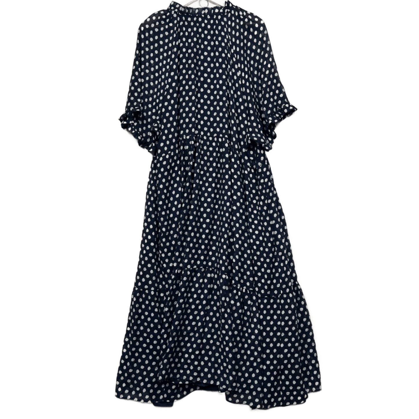 Autograph Maxi Dress Size 26 Navy Polka Dots Short Sleeve Pockets Lined Viscose Button Up