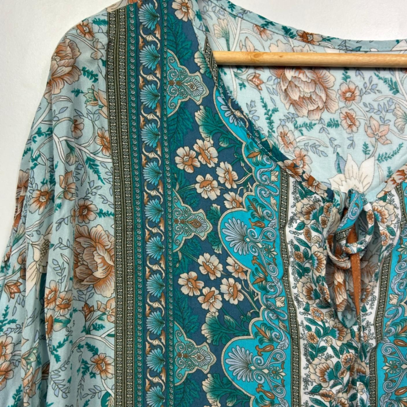 SHEIN Curve Boho Tunic Blouse Size 20 22 4XL Rayon Green Floral