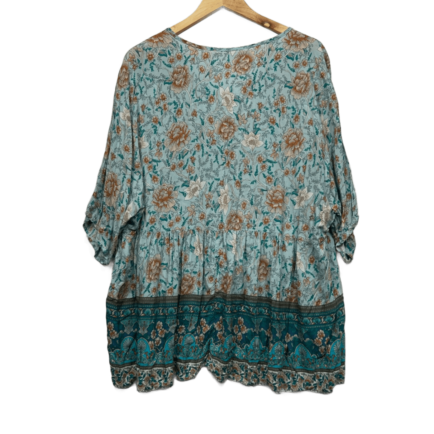SHEIN Curve Boho Tunic Blouse Size 20 22 4XL Rayon Green Floral