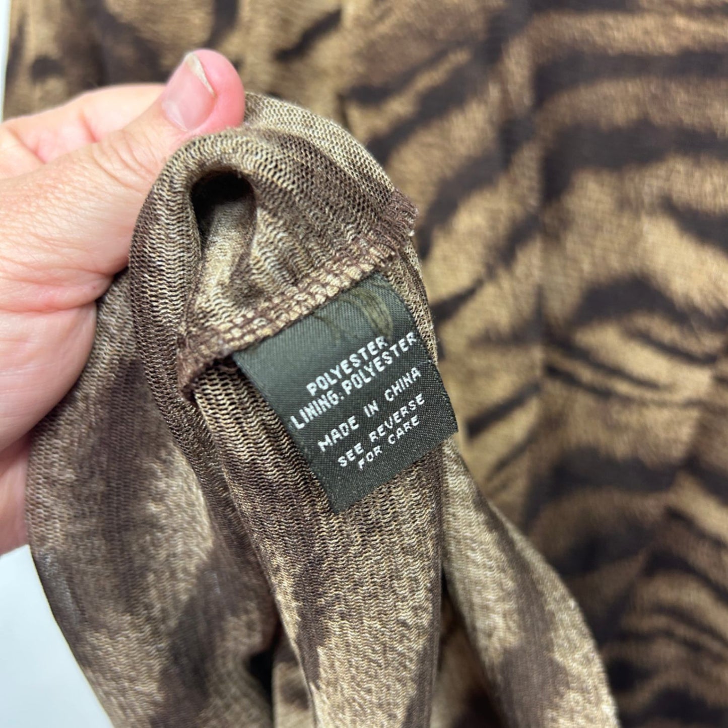 Vintage Maggie T Brown Mesh Top Size 18 Animal Print Sheer Y2K Long Sleeve
