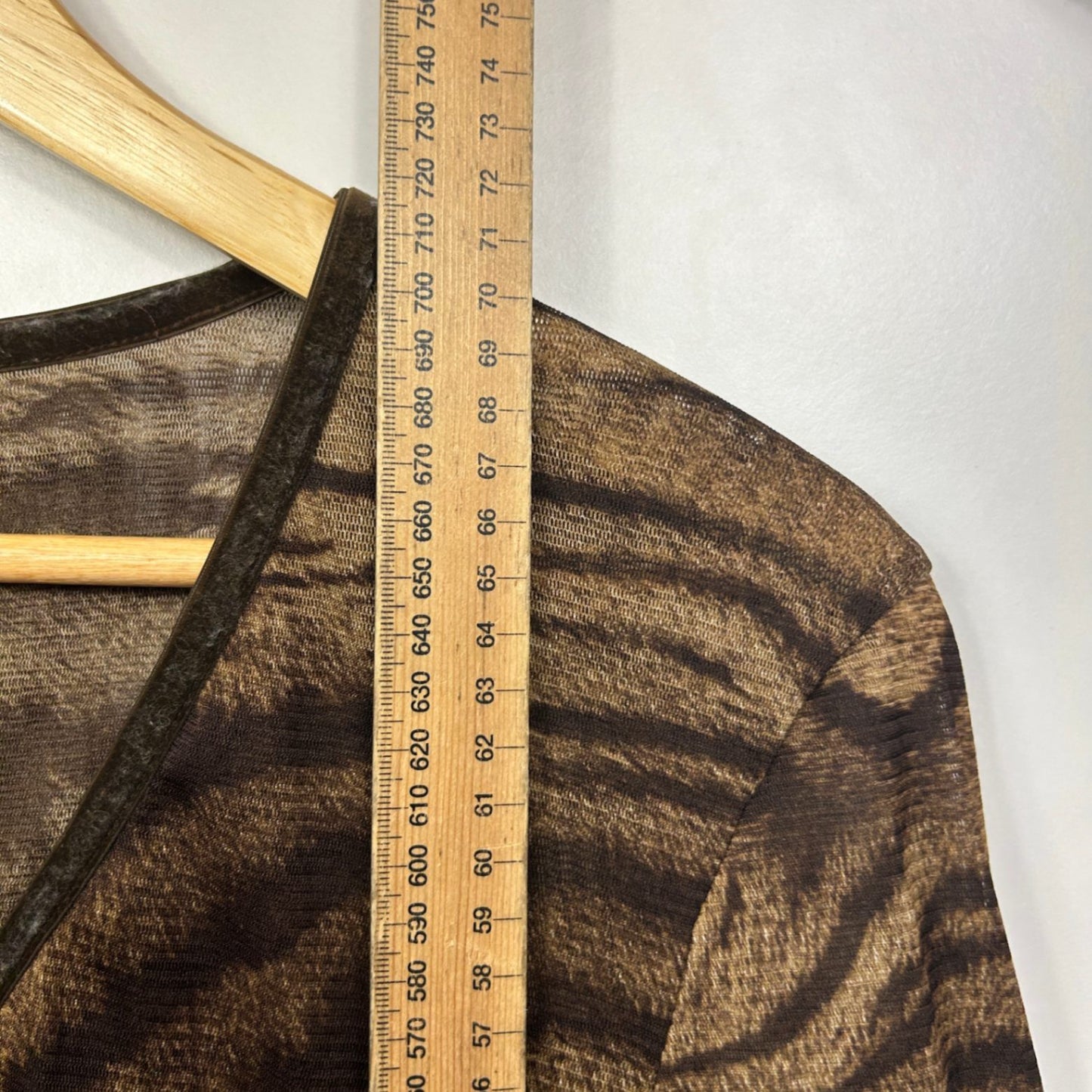 Vintage Maggie T Brown Mesh Top Size 18 Animal Print Sheer Y2K Long Sleeve