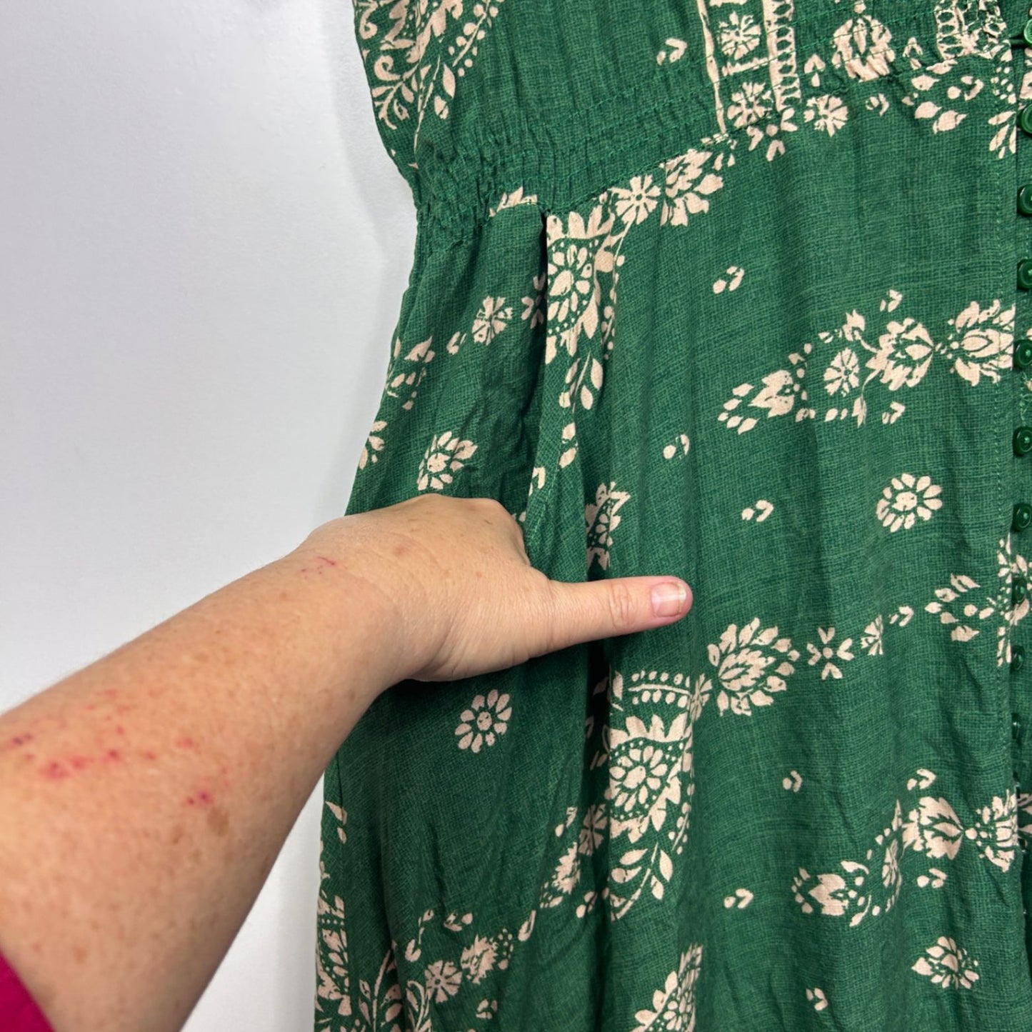 Jaase Boho Maxi Dress Size 20 Green Short Sleeve Long Length Pockets Crochet Trim