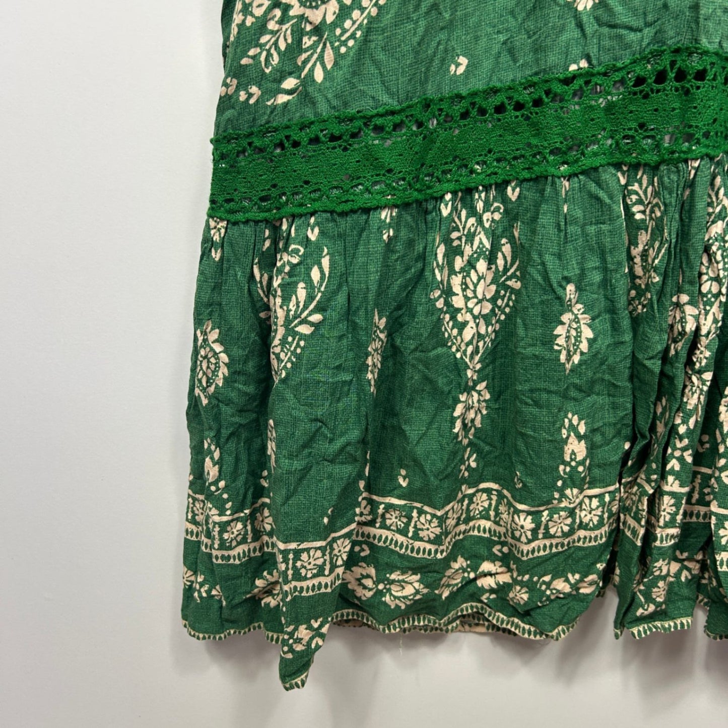 Jaase Boho Maxi Dress Size 20 Green Short Sleeve Long Length Pockets Crochet Trim