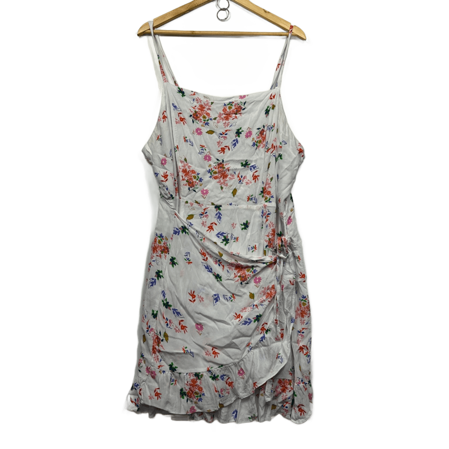 City Chic CCX Dress Size 20 Plus White Floral Sleeveless Wrap Front Viscose