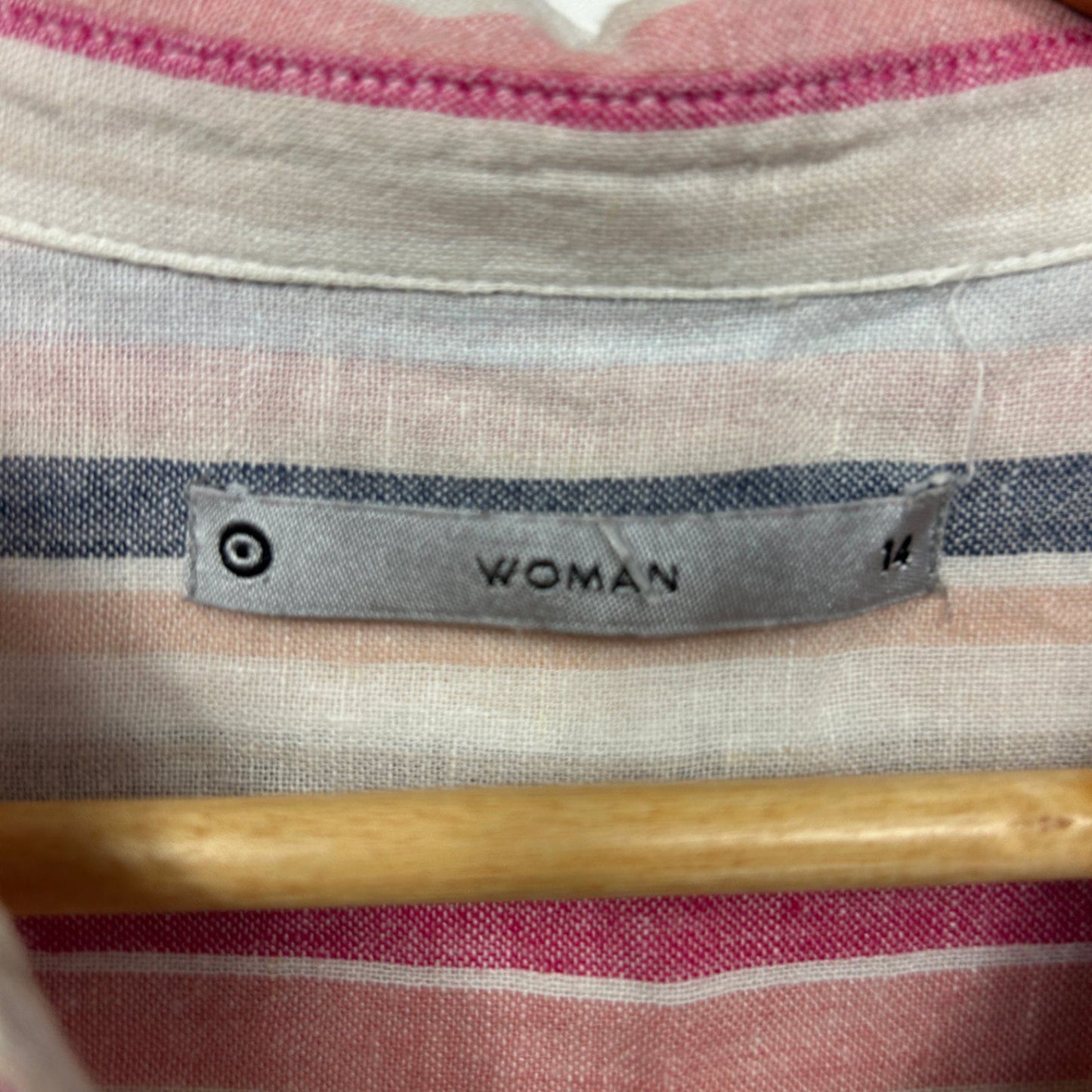 Target Linen Blend Top Size 14 Short Sleeve Button Up Striped