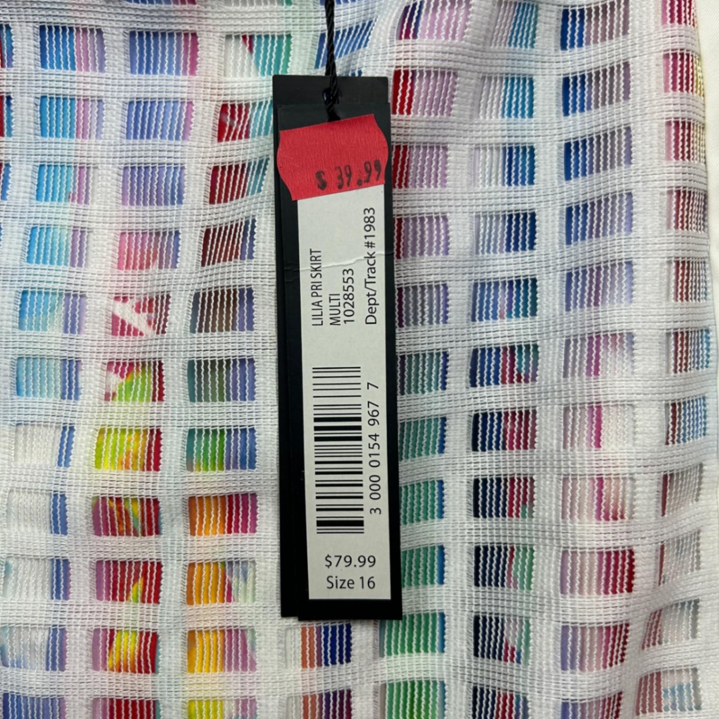 New Table Eight Pencil Skirt Size 16 White Multicoloured Mesh Grid Overlay