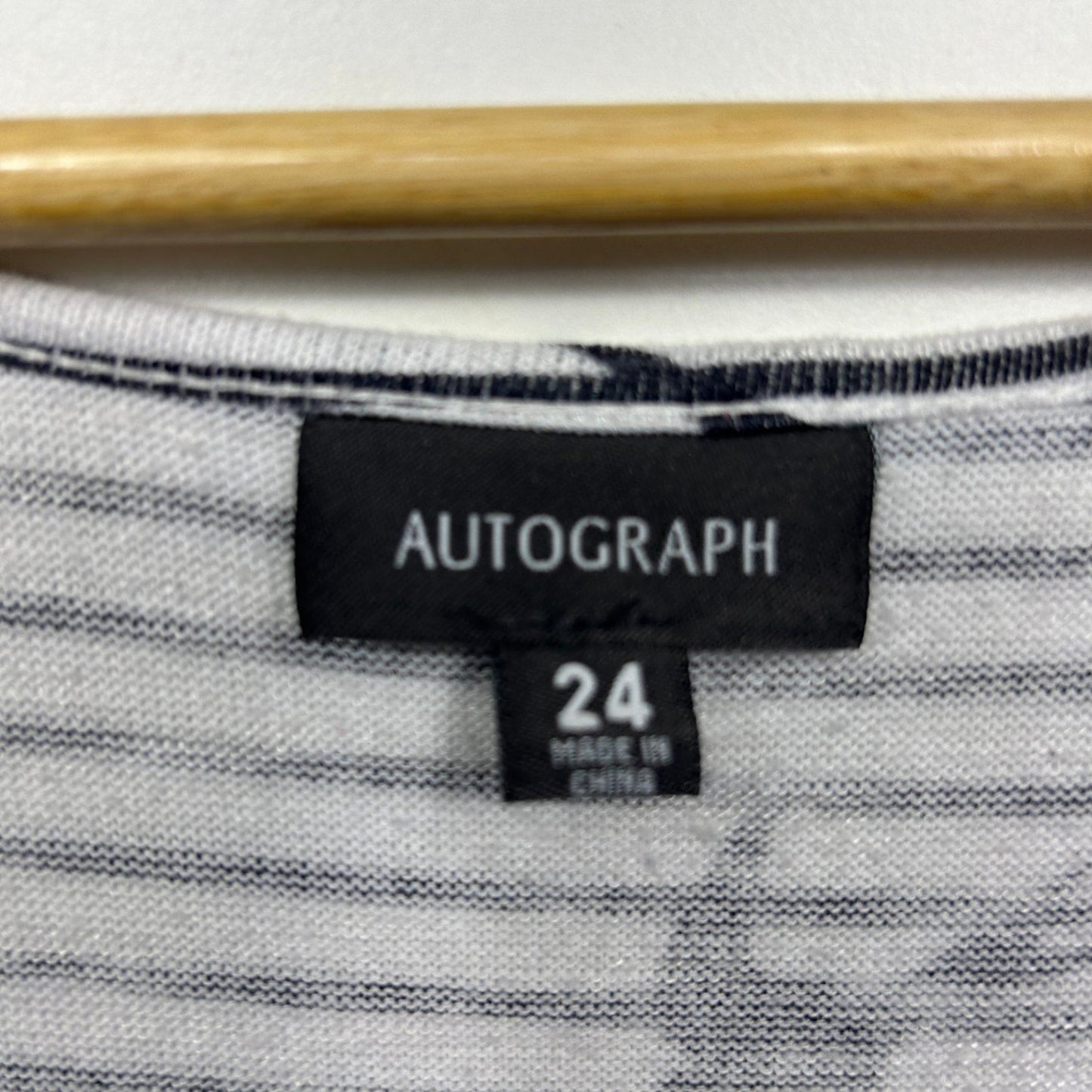 Autograph Top Size 24 Plus Blue White Striped Birds Long Sleeve